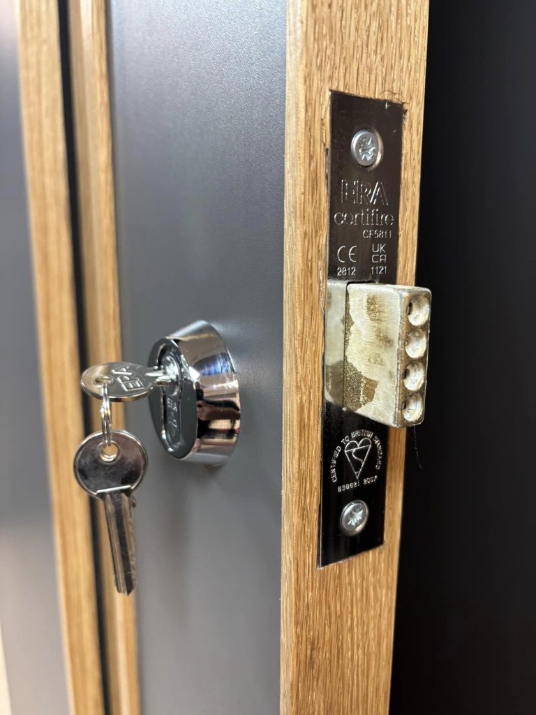 Thumbturn operated lock installed with the key in