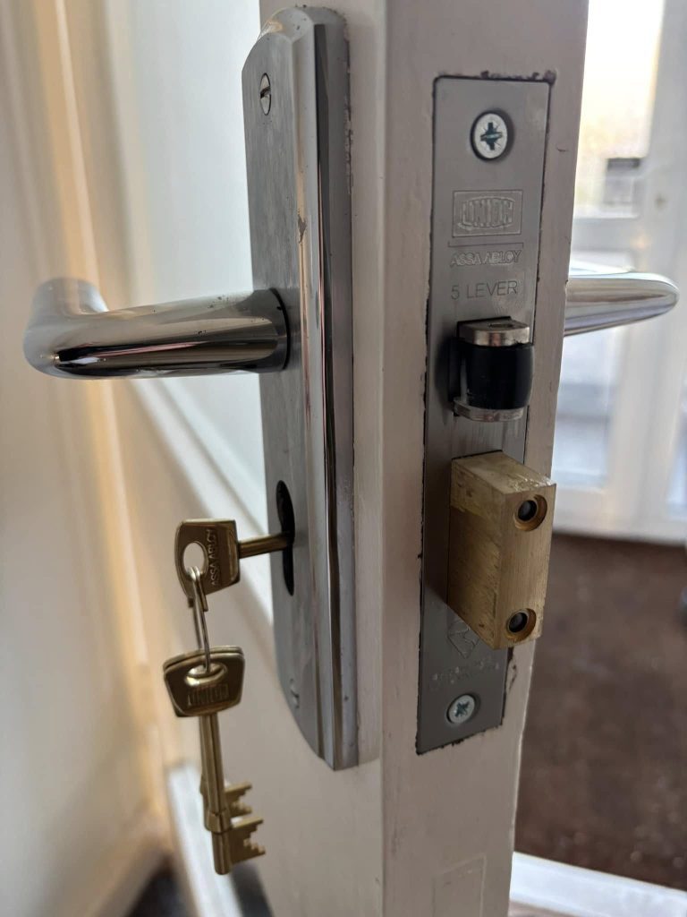 Sash lock installed with the key in